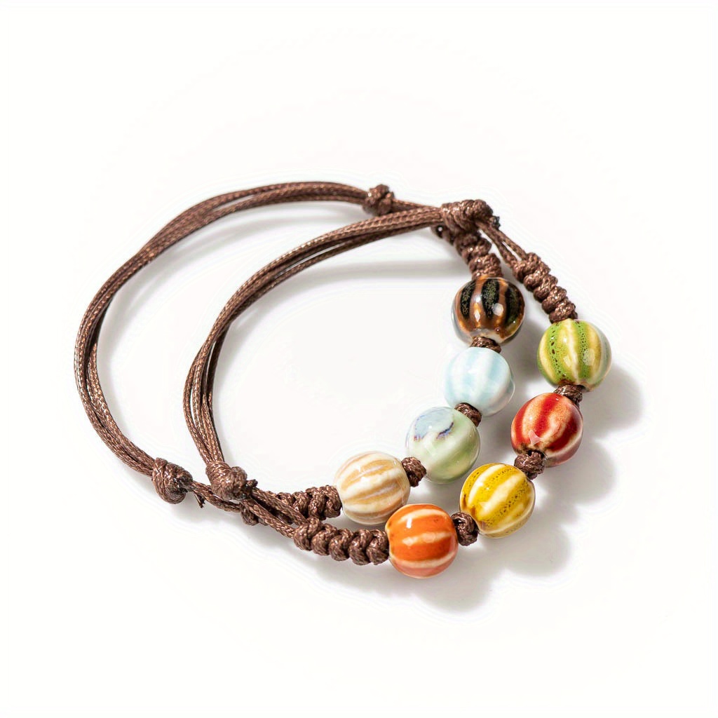 Bohemian Adjustable Ceramic Beads Bracelet Earthy & Multicolor Porcelain Beads